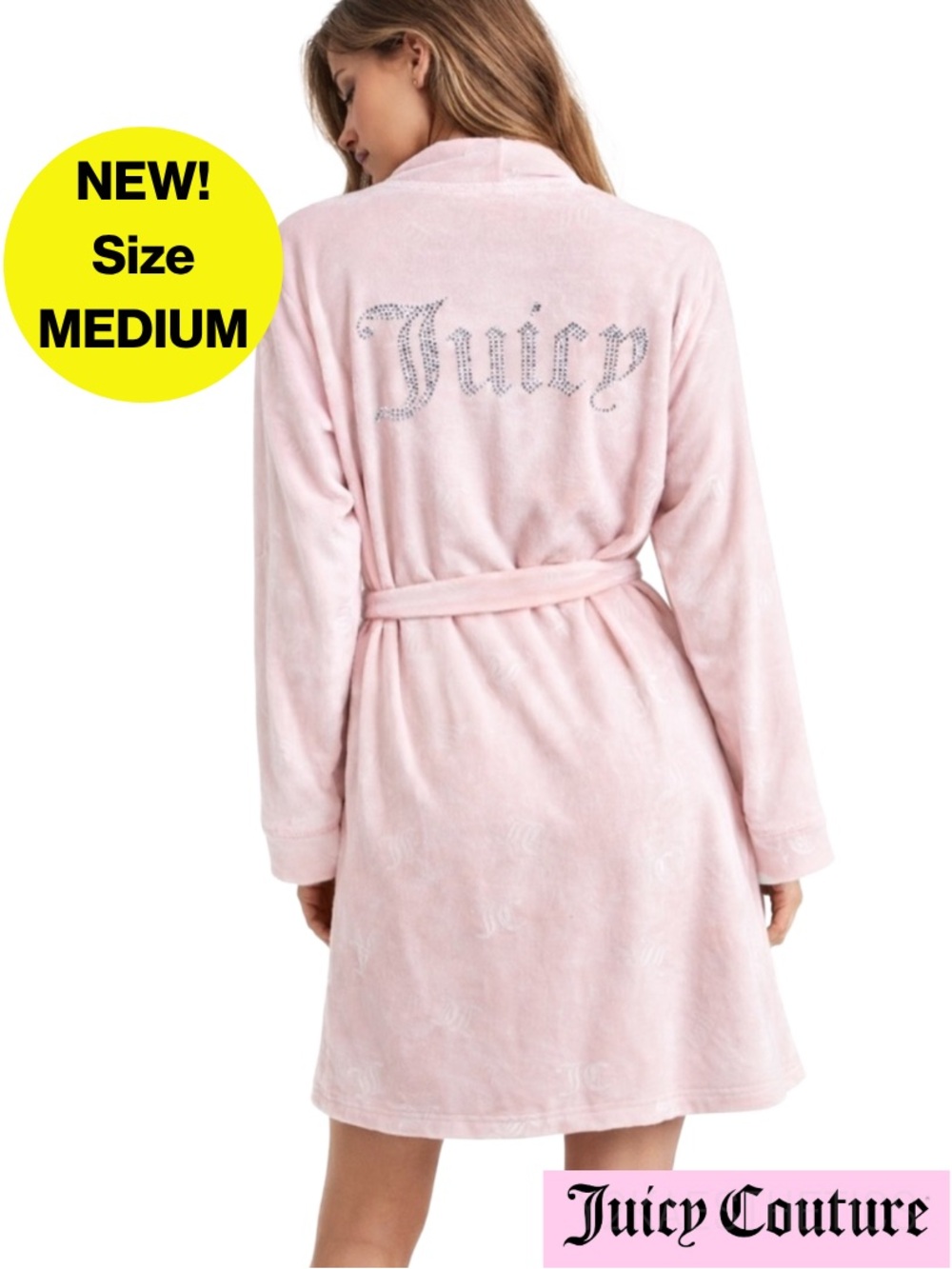 NEW 🌸 JUICY COUTURE Blush Pink Luxe Robe, Rhinestone Embellishment (Size Medium)